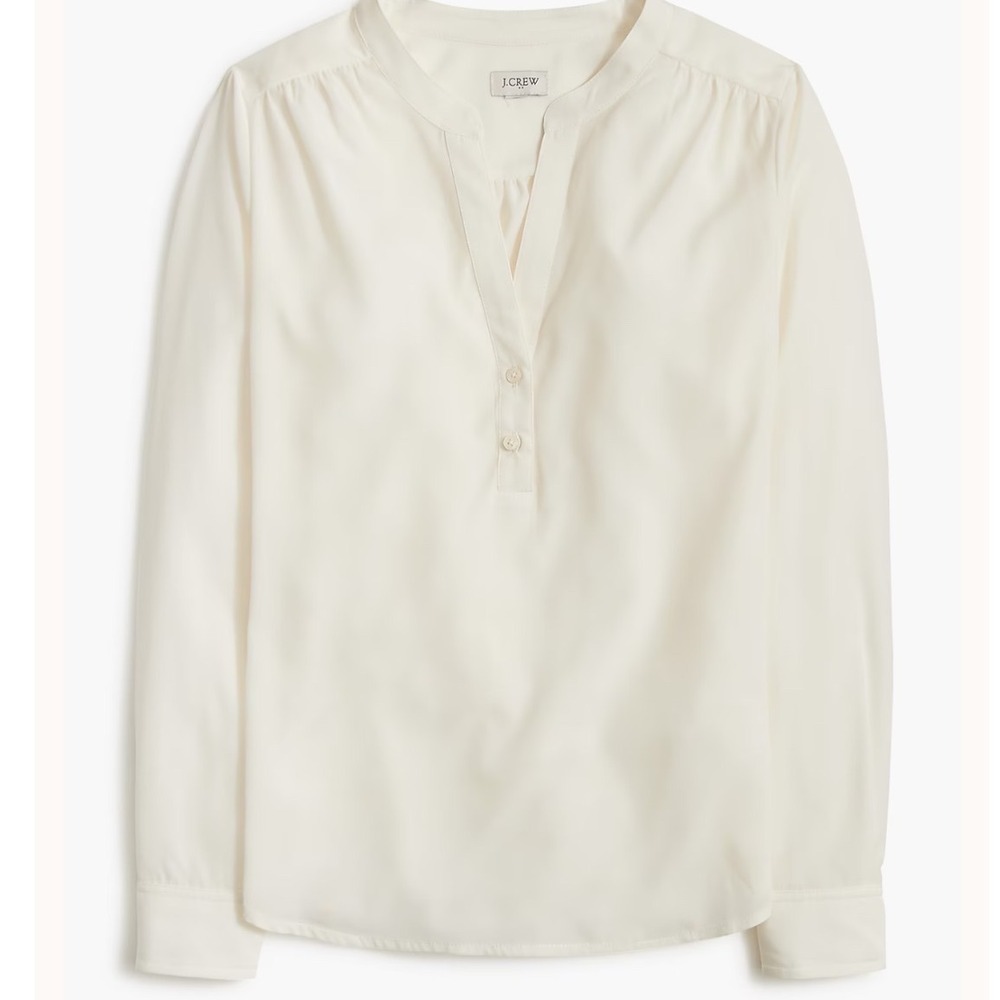 NWT J.Crew Ivory Henley Tunic Top Sz 2 Popover Placket Crepe Capsule Minimalist